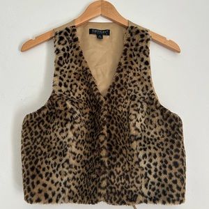 🐆 KAREN KANE Vintage Fuzzy Faux Fur Leopard Vest Sz M VGUC